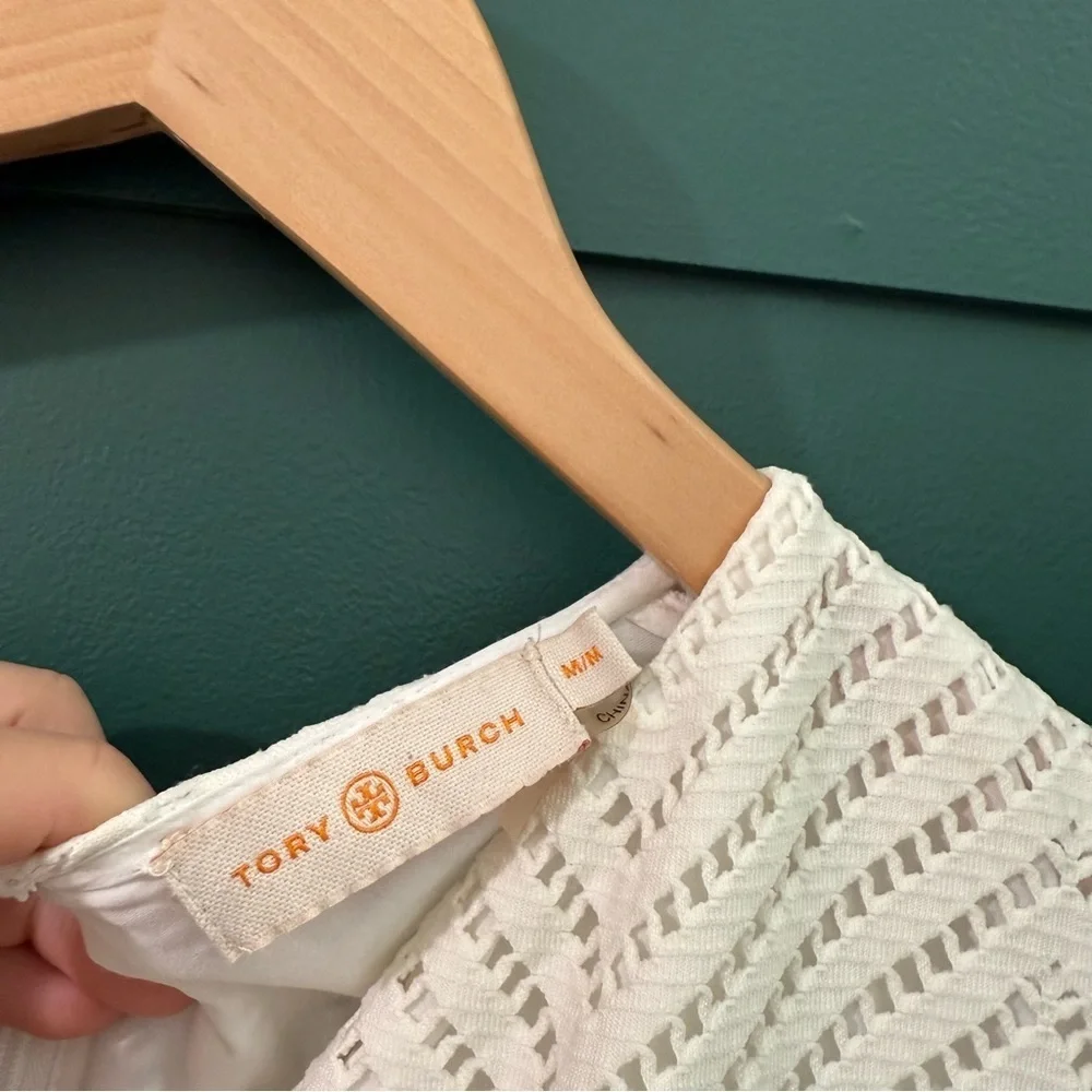 Tory Burch White Sleeveless Eyelet Flare Dress